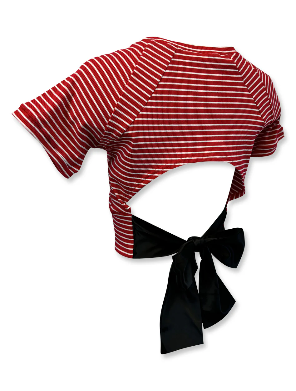 Texas Tech Double T " Marmalade" Striped Tie Back Crop Blouse - Image 4
