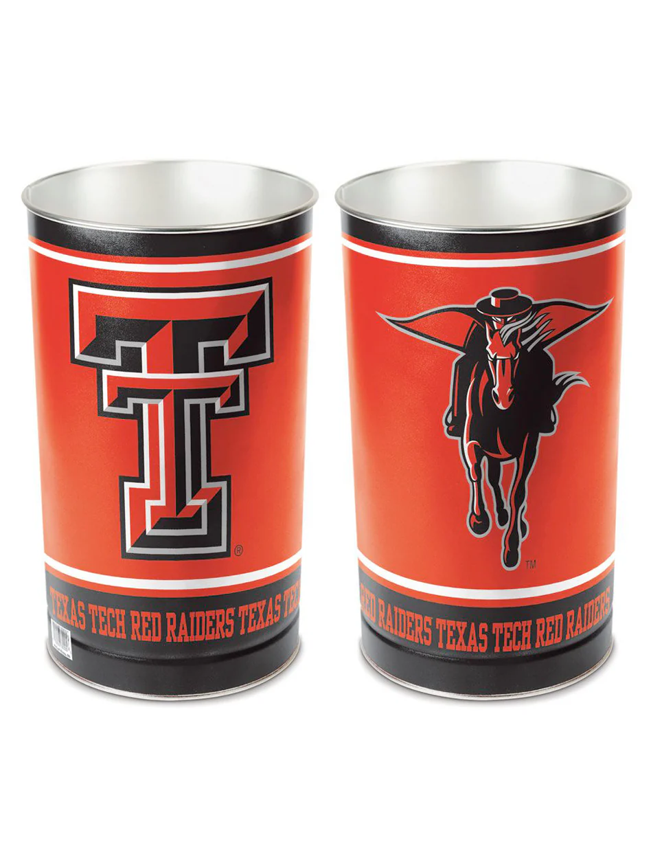 Texas Tech Double T & Masked Rider Metal Wastebasket