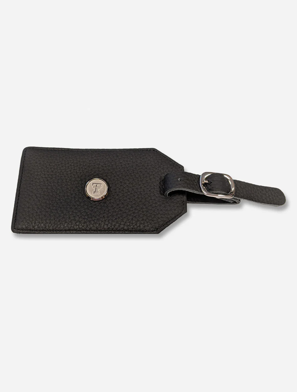 Texas Tech Double T Medallion on Leather Pebble Grain Luggage Tag