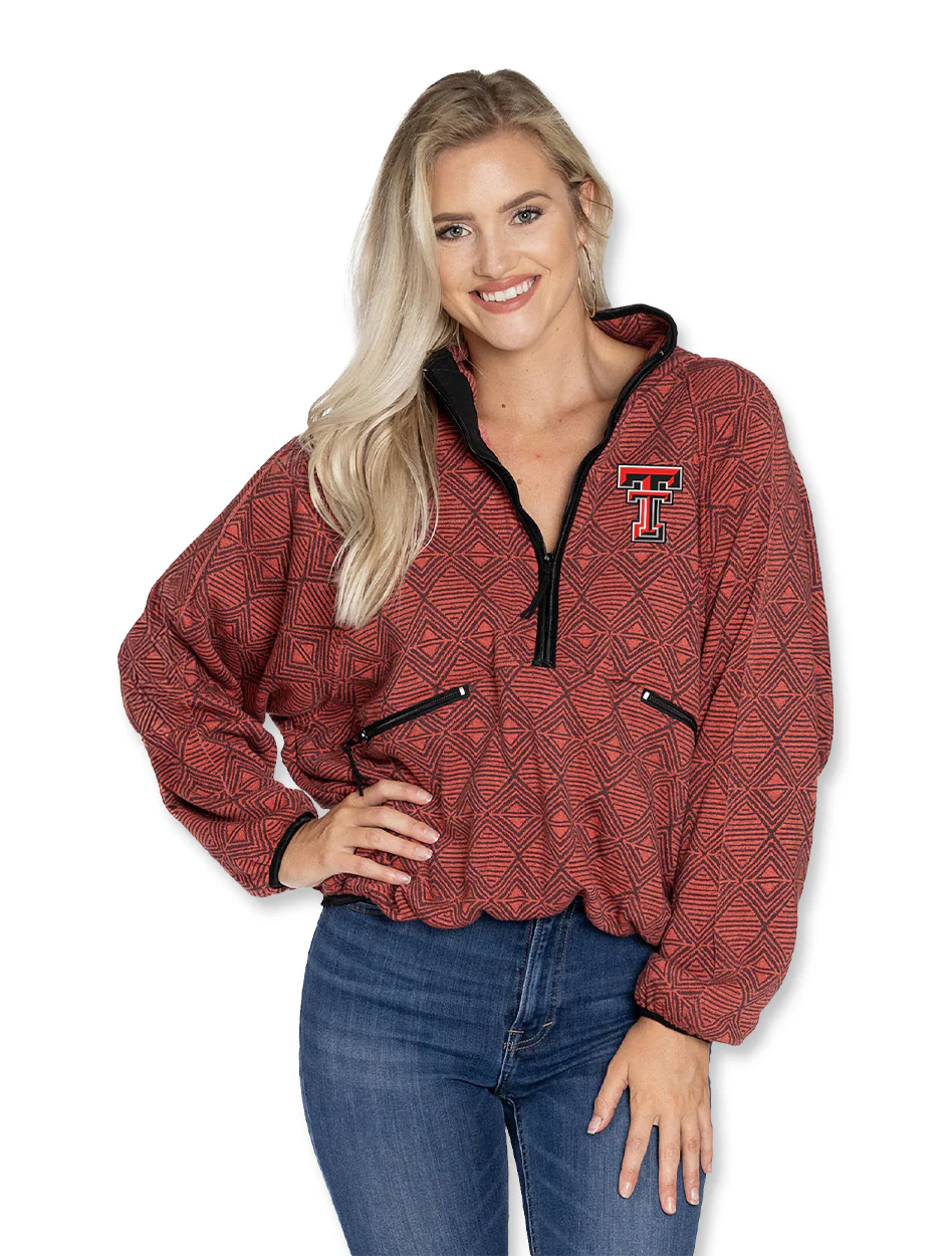 Texas Tech Double T "Melissa" Geometric Oversized Half Zip Jacket