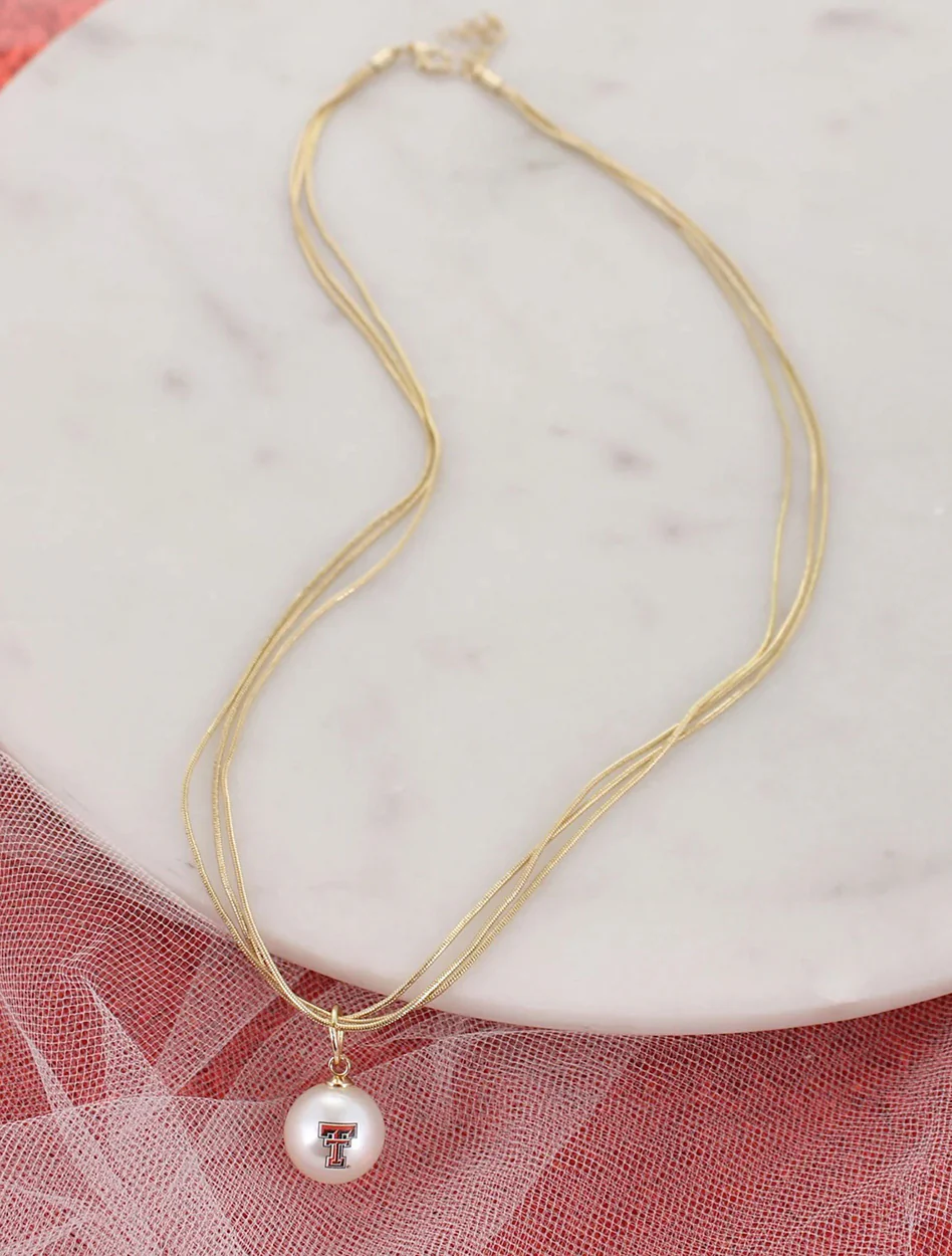 Texas Tech Double T Pearl 3-Strand 18" Necklace - Image 2