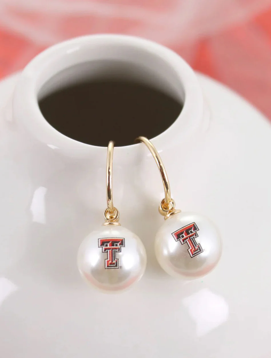 Texas Tech Double T Pearl Hoop Earrings