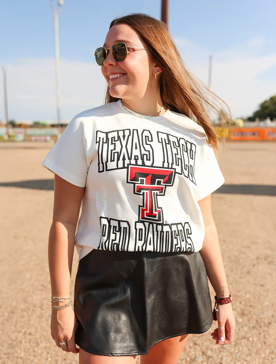 Texas Tech Double T Red Raiders Rhinestone French Terry Short Sleeve Women's Blouse
