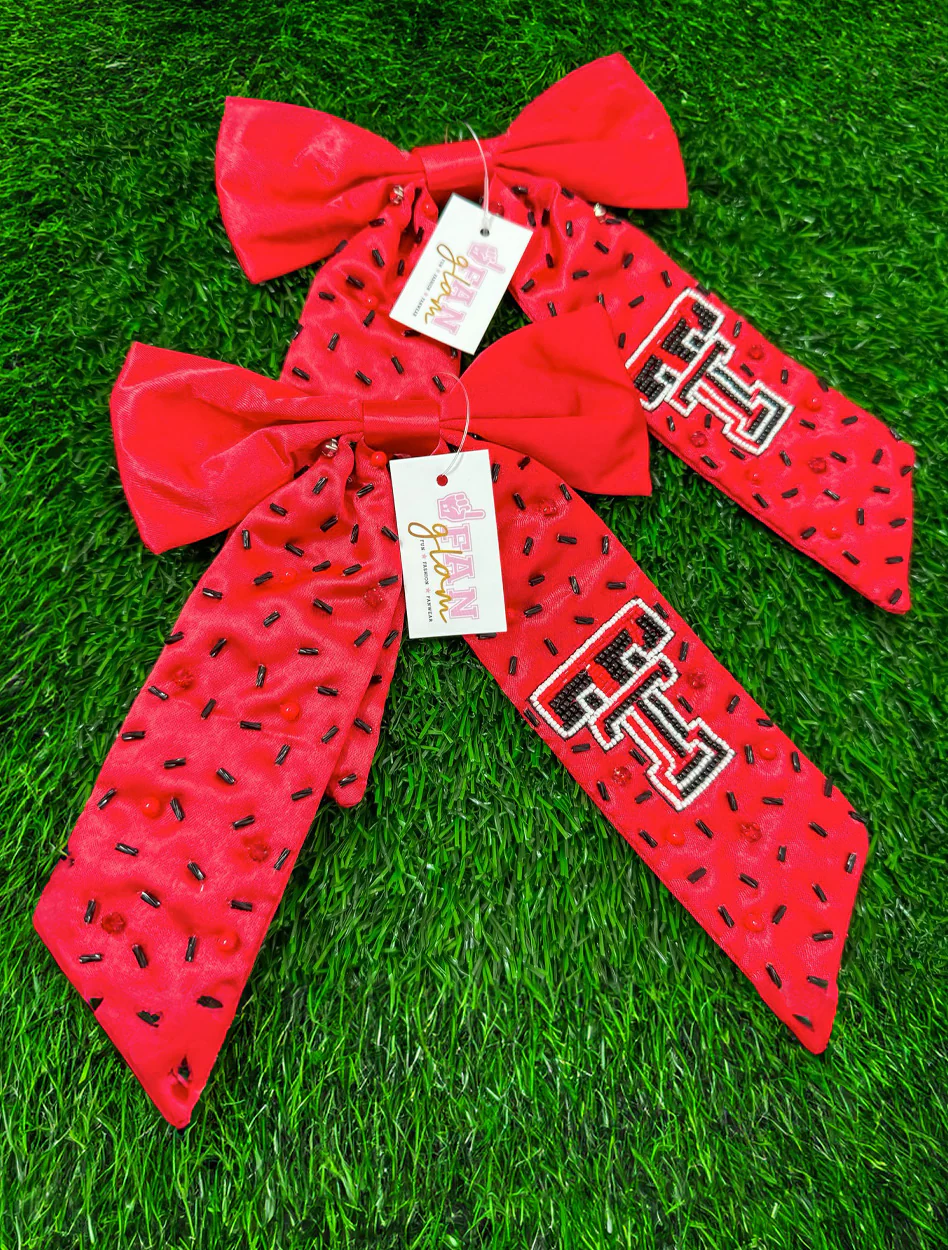 Texas Tech Double T Satin Bejeweled Hair Bow