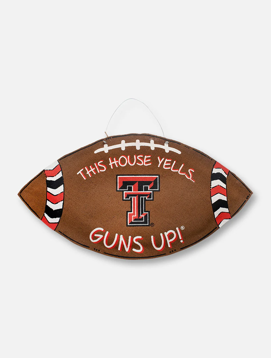 Texas Tech Double T "This House Yell's Guns Up" Football Burlap Wall Hanging
