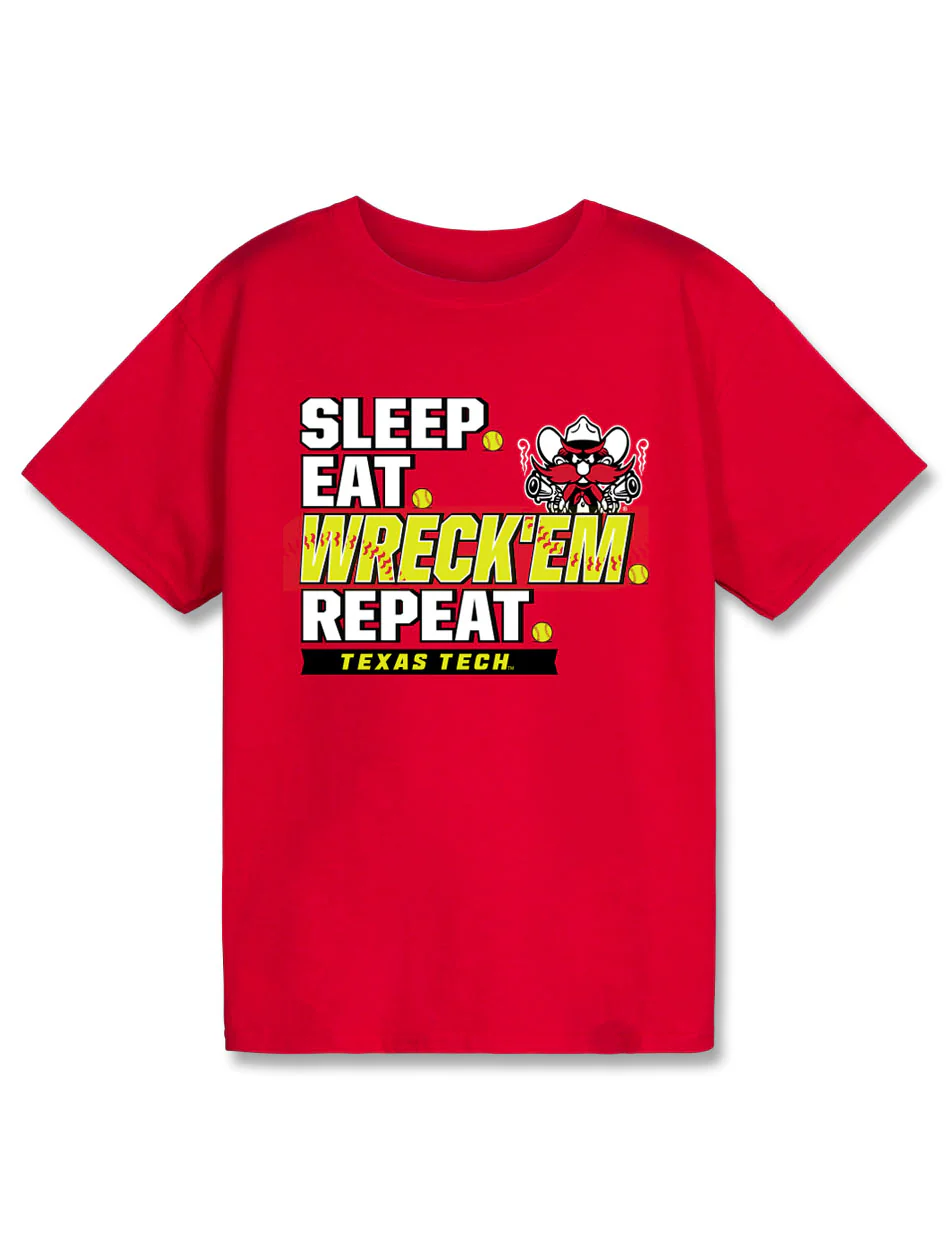 Texas Tech "Eat, Sleep, Repeat" Softball Youth Short Sleeve T-Shirt