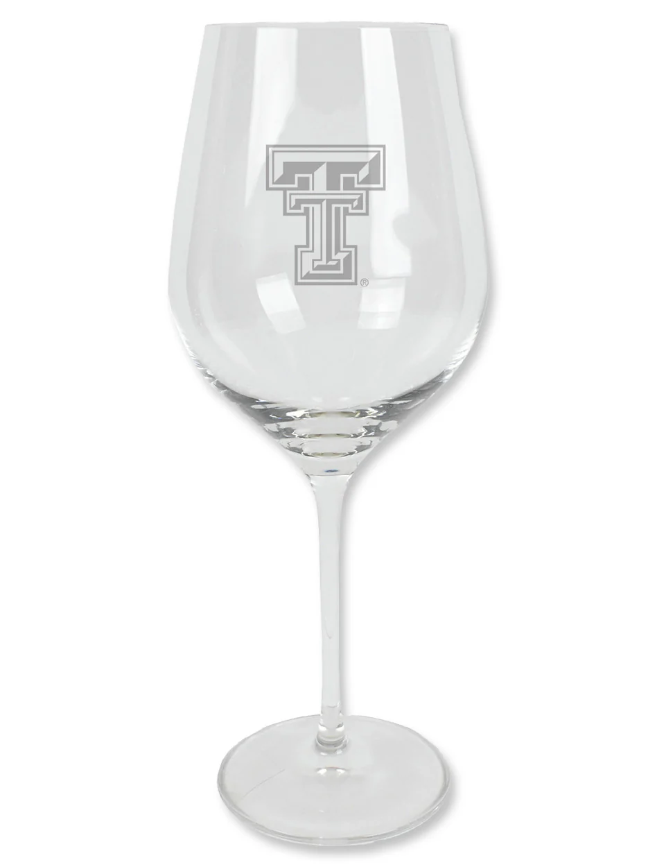 Texas Tech Etched Double T Chardonnay Wine Glass