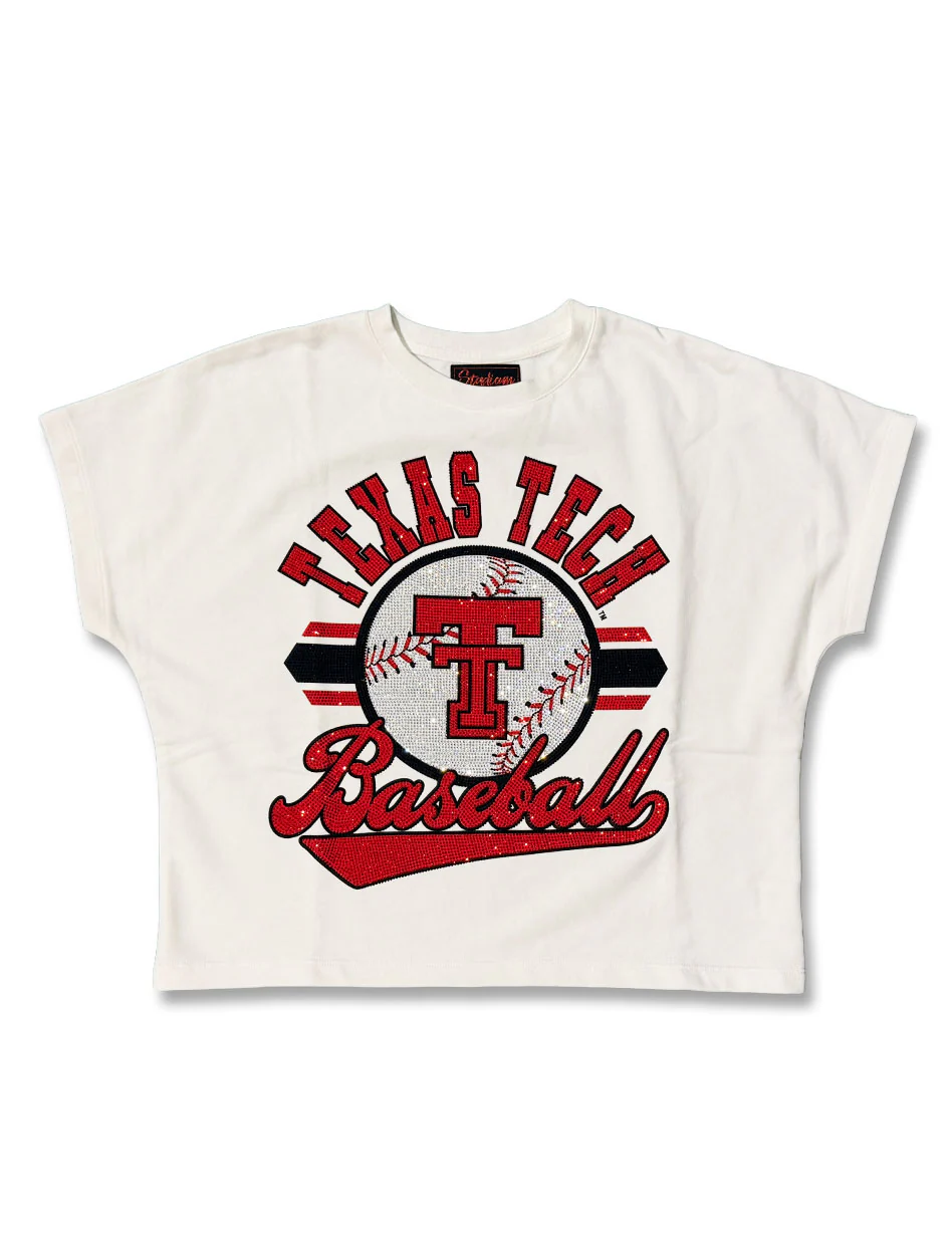 Texas Tech Full Rhinestone "Baseball Tail" French Terry Women's Blouse