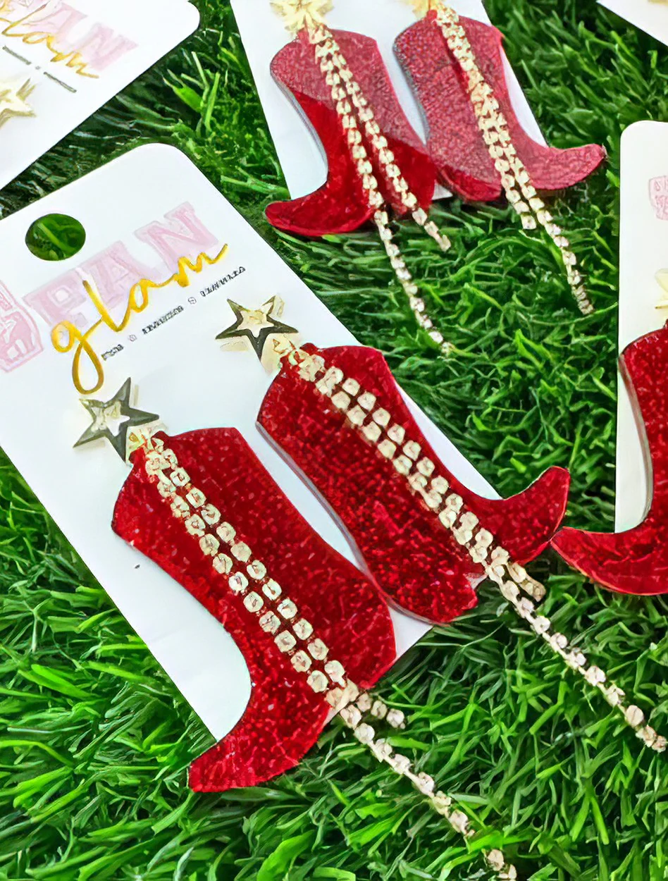 Texas Tech "Game Day" Sparkle Boot Acrylic Dangle Earrings