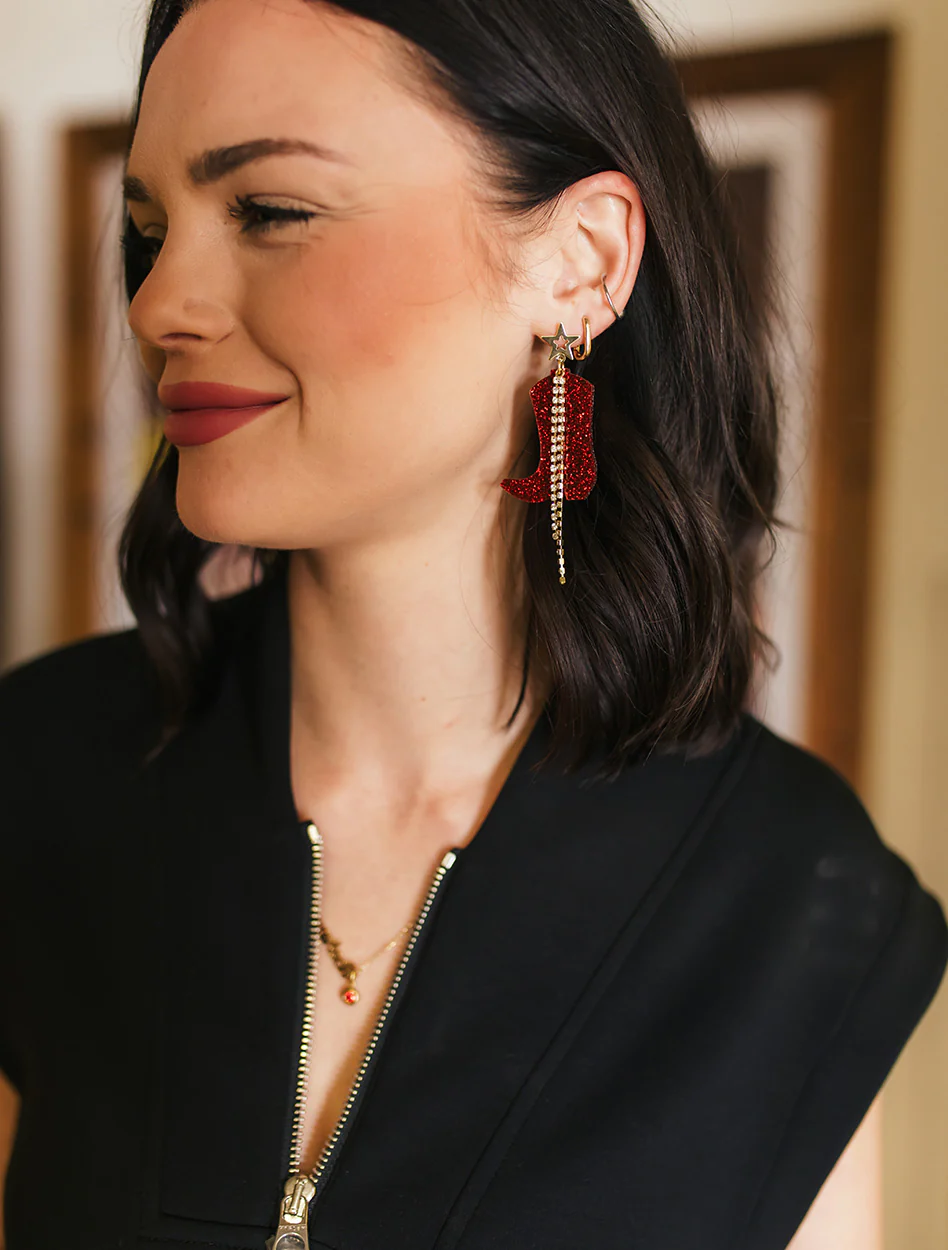 Texas Tech "Game Day" Sparkle Boot Acrylic Dangle Earrings - Image 2