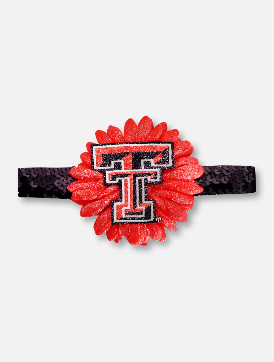 Texas Tech Double T on Black Flower on Strechy Headband