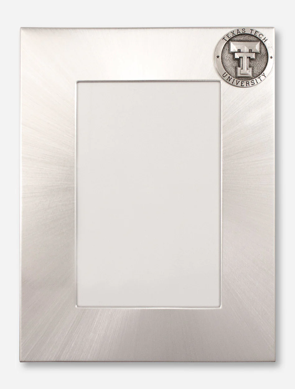 Texas Tech Heritage Pewter Double T Emblem on 4" x 6" Brushed Metal Frame