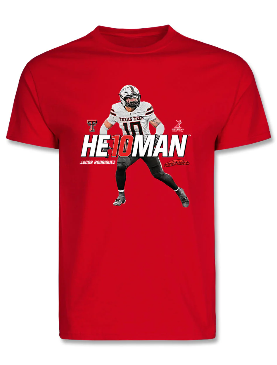 Texas Tech Jacob Rodriguez "He10MAN" Red T-shirt
