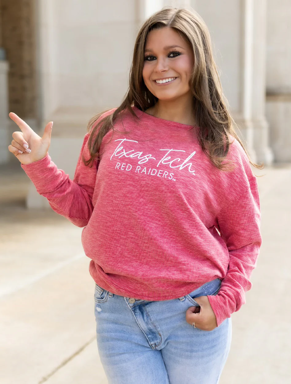 Texas Tech "Lainey" Boatneck Ribbed Long Sleeve Women's Blouse - Image 2