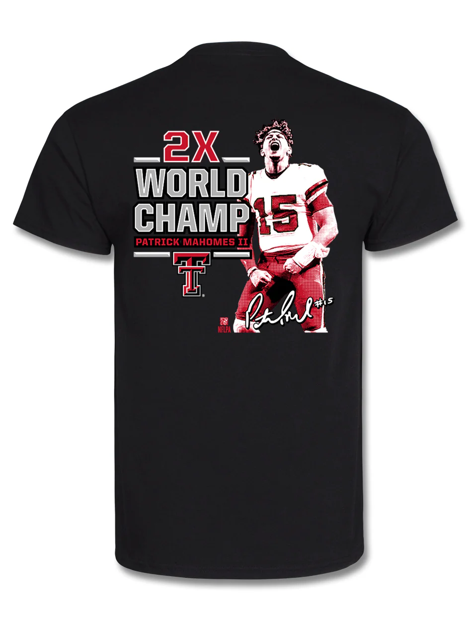 Texas Tech Mahomes "2x Champ Block" Black T-Shirt - Image 2