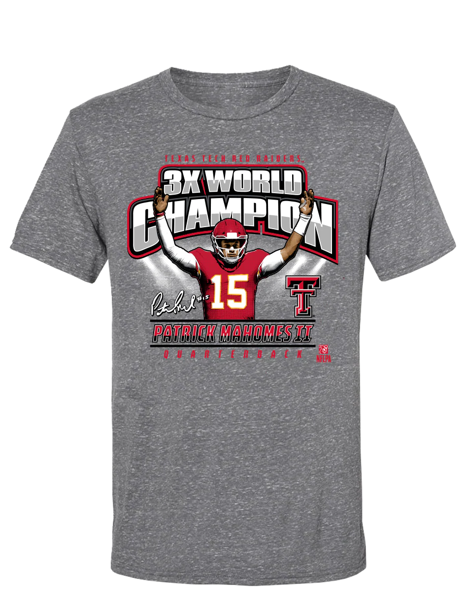 Texas Tech Mahomes "3X Champ Celebration" Grey T-Shirt