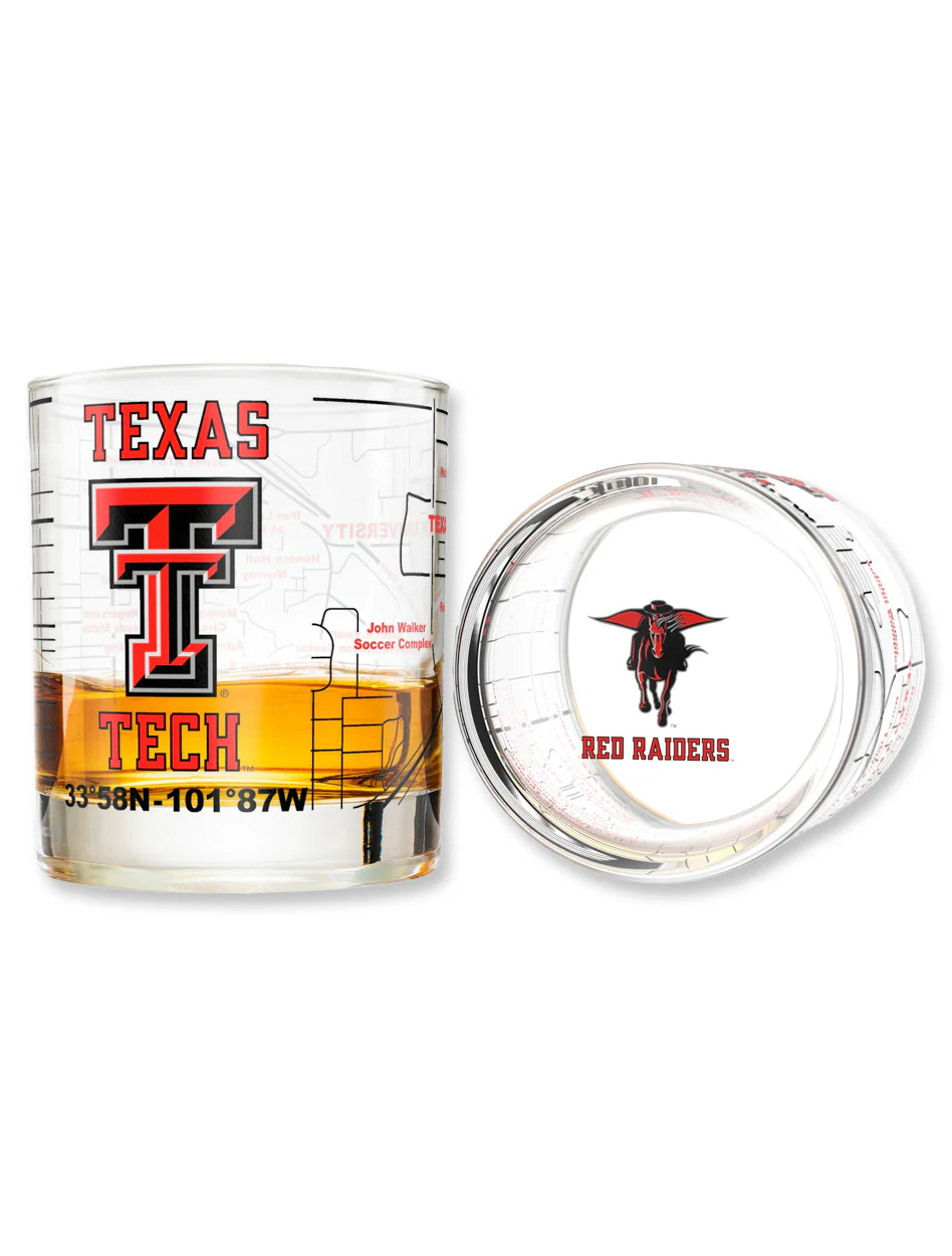 Texas Tech "Map" Whiskey Lowball Glass
