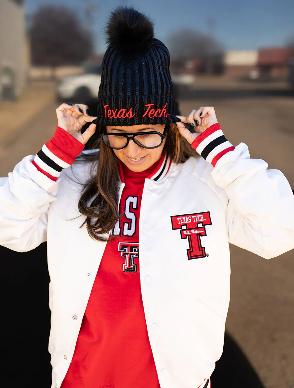 Texas Tech "Metallic" Cable Knit Fur Pom Beanie