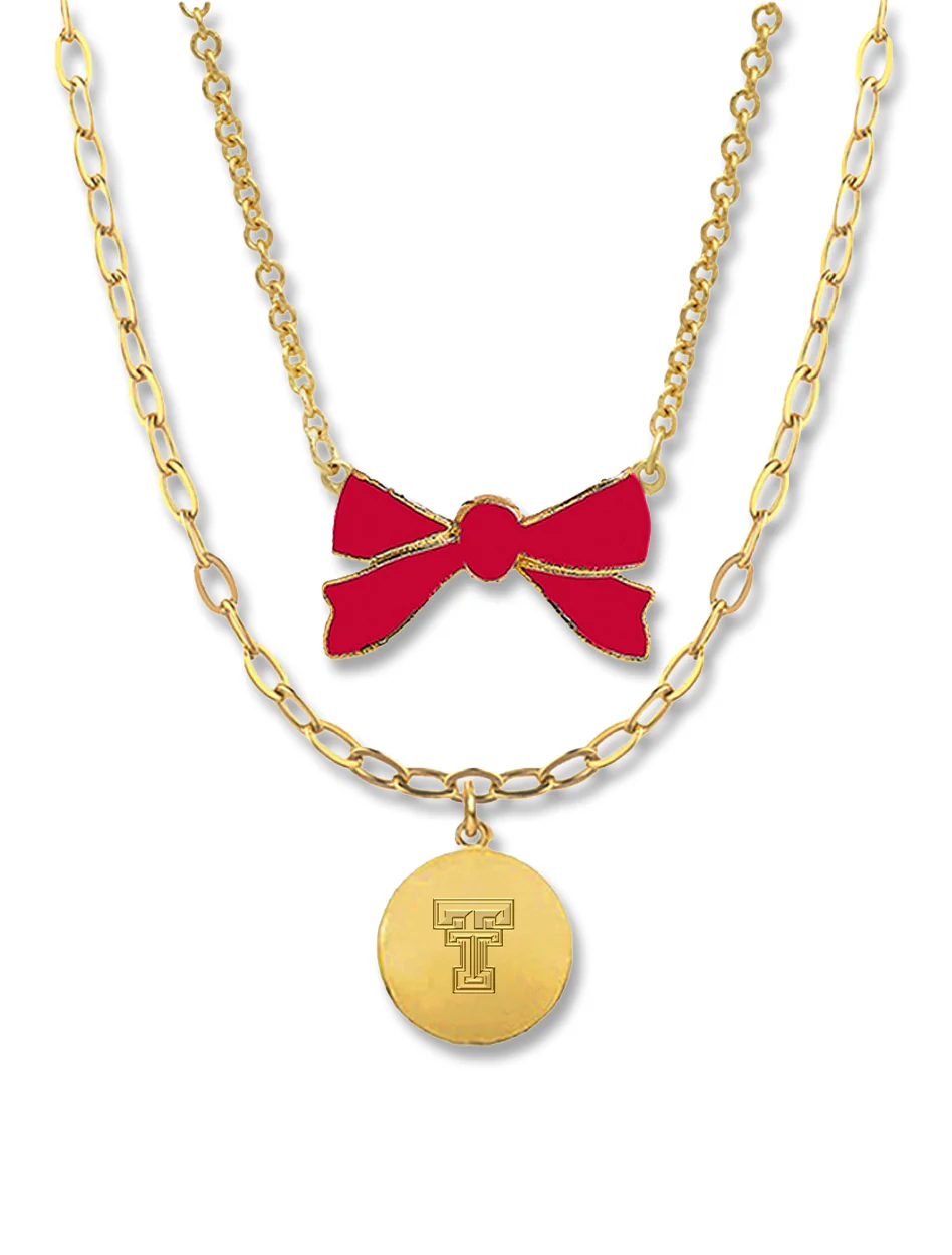 Texas Tech "Nolana" 2 Strand Bow Necklace