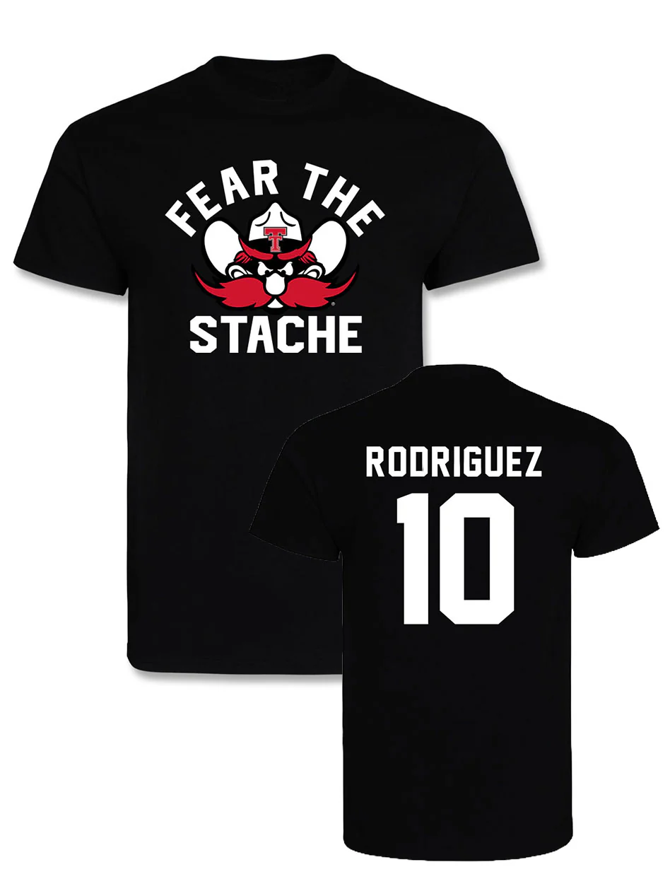 Texas Tech Official Football NIL "Fear the Stache" Jacob Rodriguez Short Sleeve T-Shirt