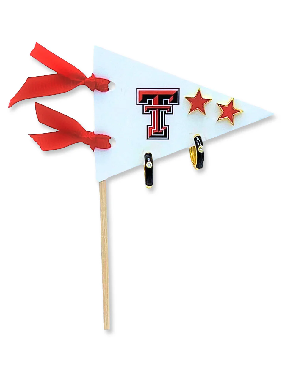 Texas Tech "Pennant" Pair Team Color Star and Hoop Earring Set - Image 2