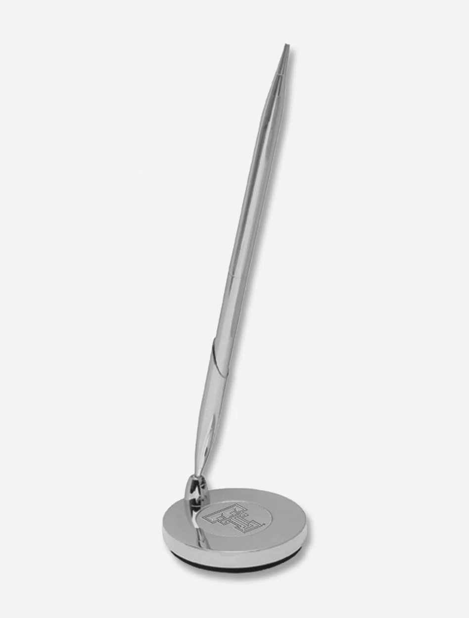 Texas Tech Polished Silver Desk Set with Retractable Pen
