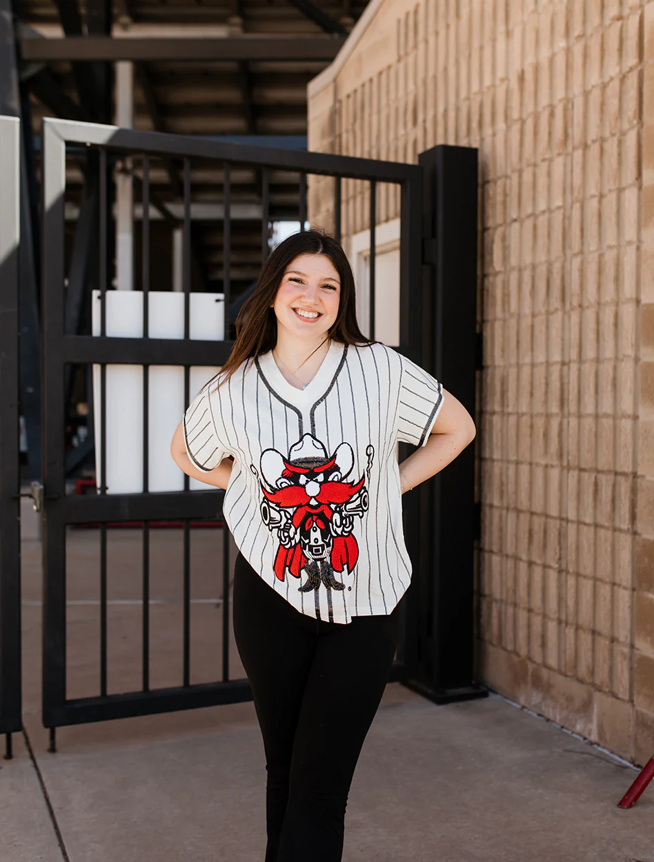 Texas Tech Queen of Sparkes "Slugerette" Raider Red V Neck Jersey Top - Image 2
