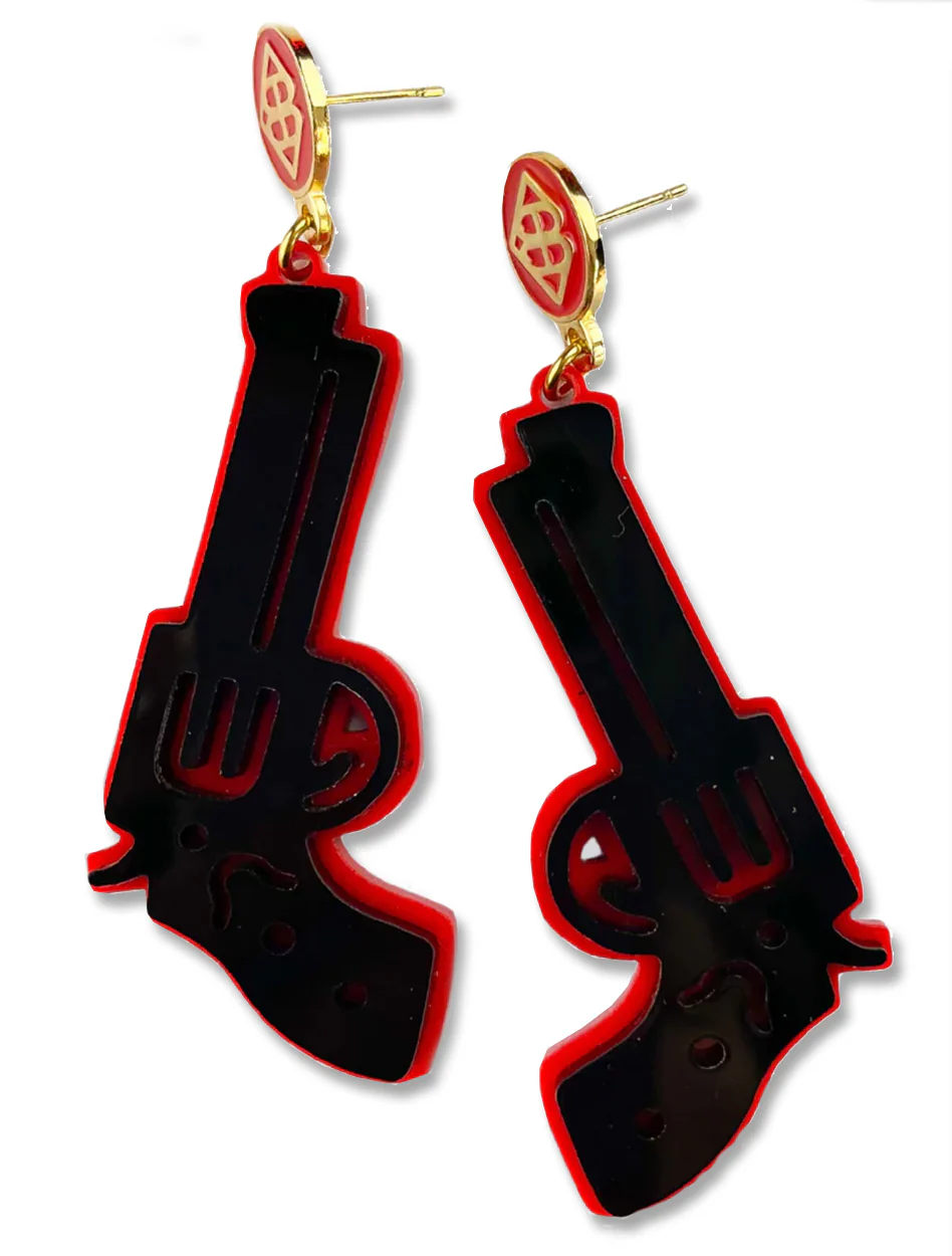 Texas Tech Red and Black Pistol Acrylic Dangle Earrings