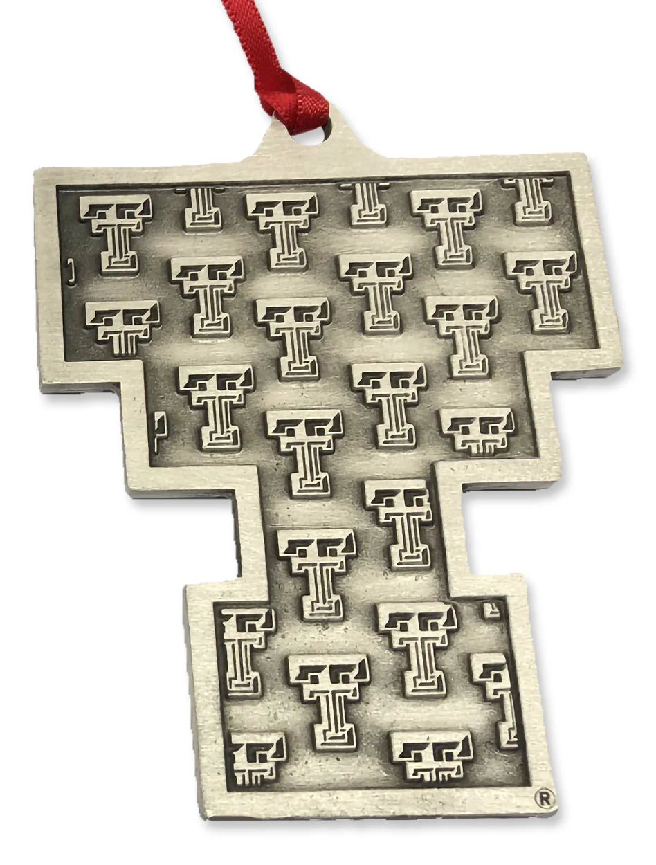 Texas Tech Red Glitter Double T Two-Sided Pewter Ornament - Image 2