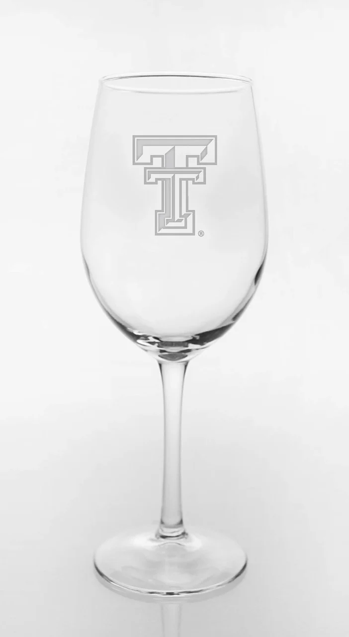 Texas Tech Red Raiders Double T Etched on White Wine Glass