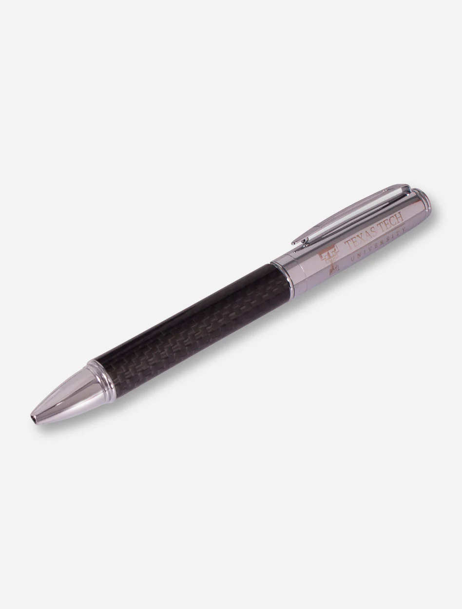 Texas Tech Red Raiders Double T Laser Engraved on Black Carbon Fiber Single Pen with Case - Image 2