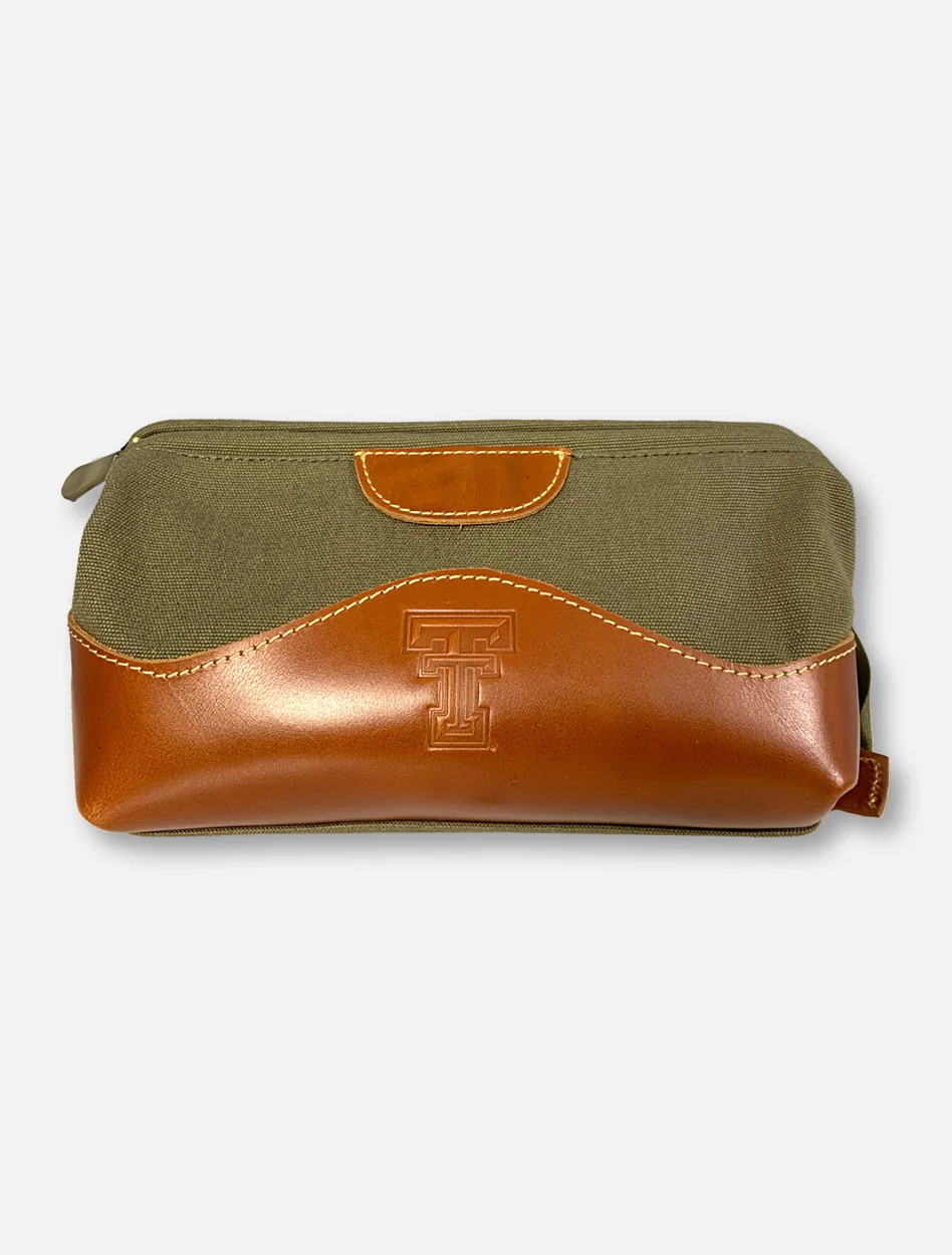 Texas Tech Red Raiders Double T Olive and Brown Canvas And Leather Toiletry Bag