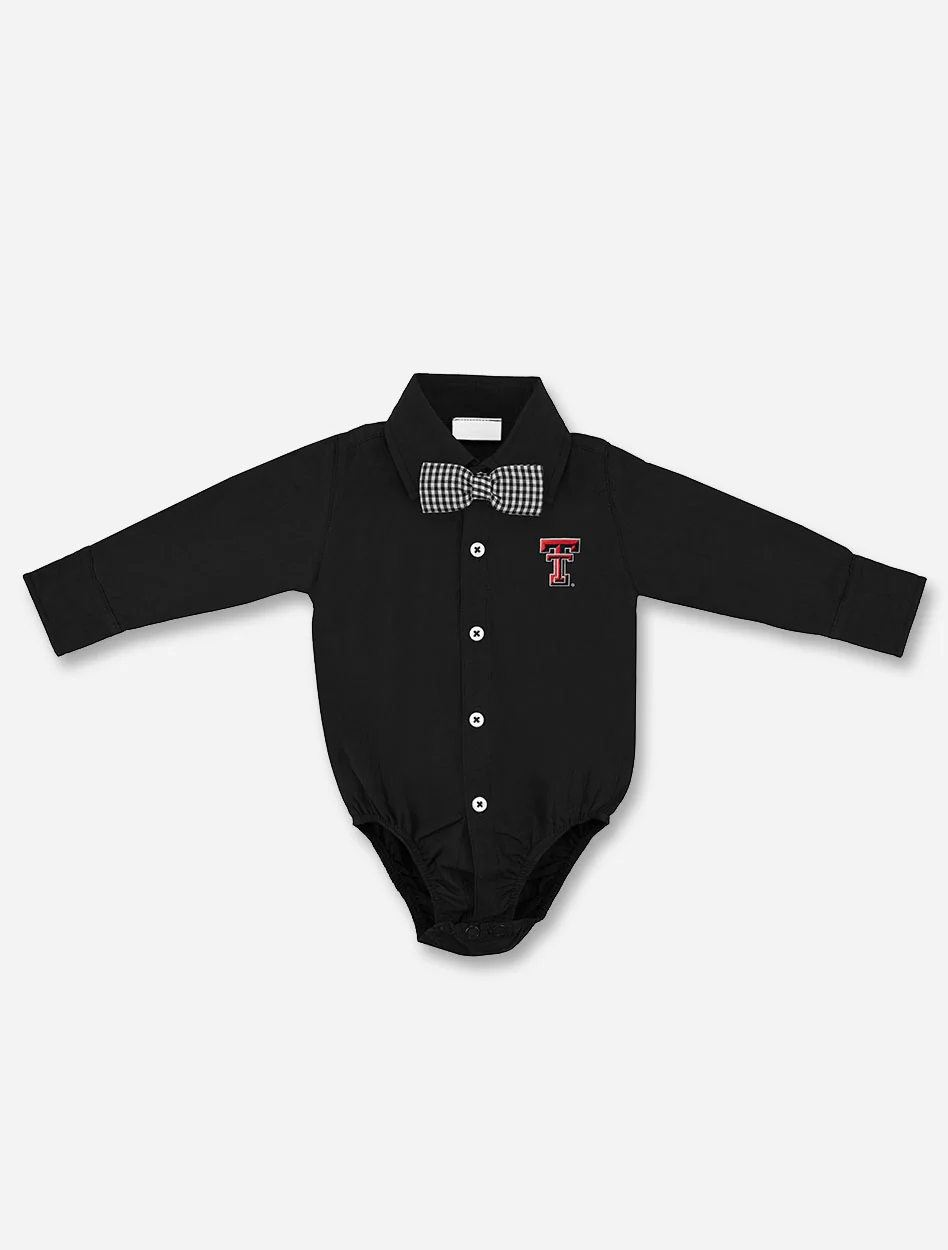 Texas Tech Red Raiders Infant Button Down Solid Onesie with Gingham Bowtie Onesie