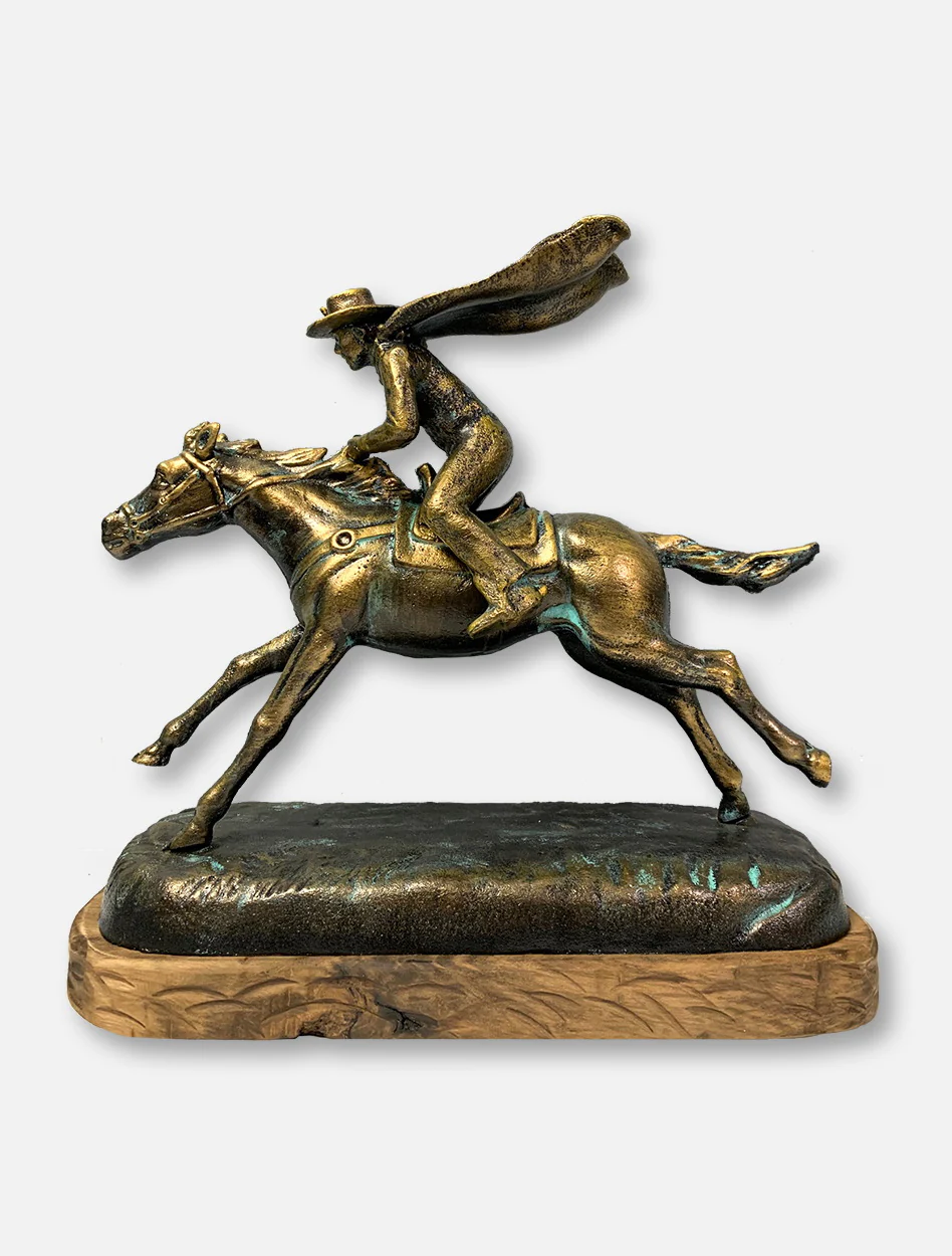 Texas Tech Red Raiders Masked Rider On Horse with Wooden Base Bronze Patina Finish Statue - Image 2
