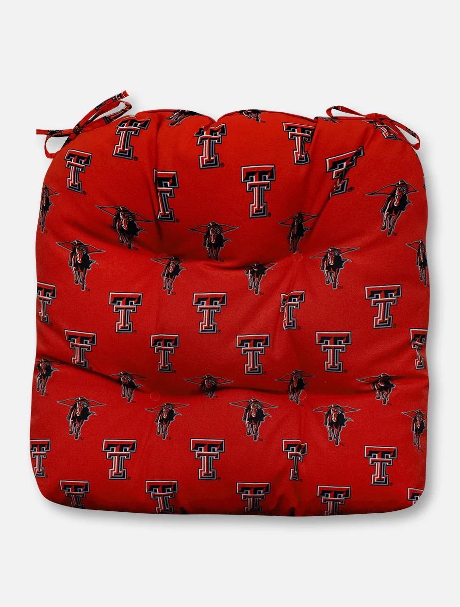 Texas Tech Red Raiders Repeating Double T and Masked Rider Outdoor Seat Cushion