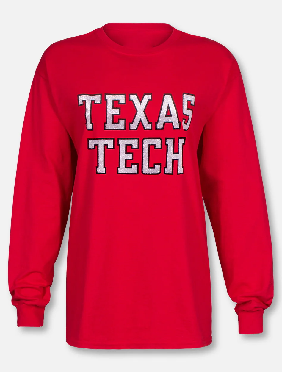 Texas Tech Red Raiders "Rugged Glitter Football Font" Long Sleeve T-Shirt - Image 3
