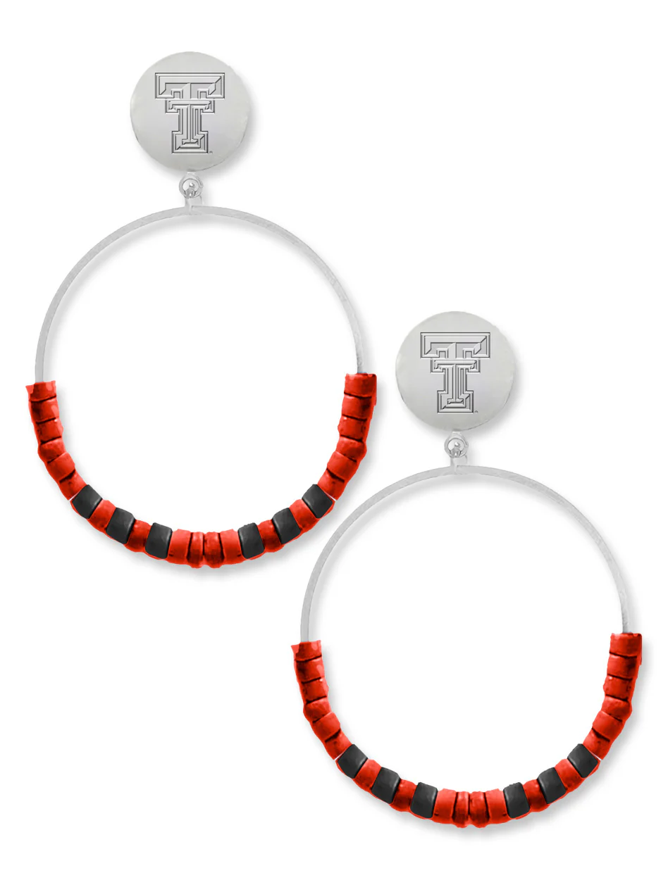 Texas Tech Red Raiders "Skye" Double T Round Beaded Hoop Earrings