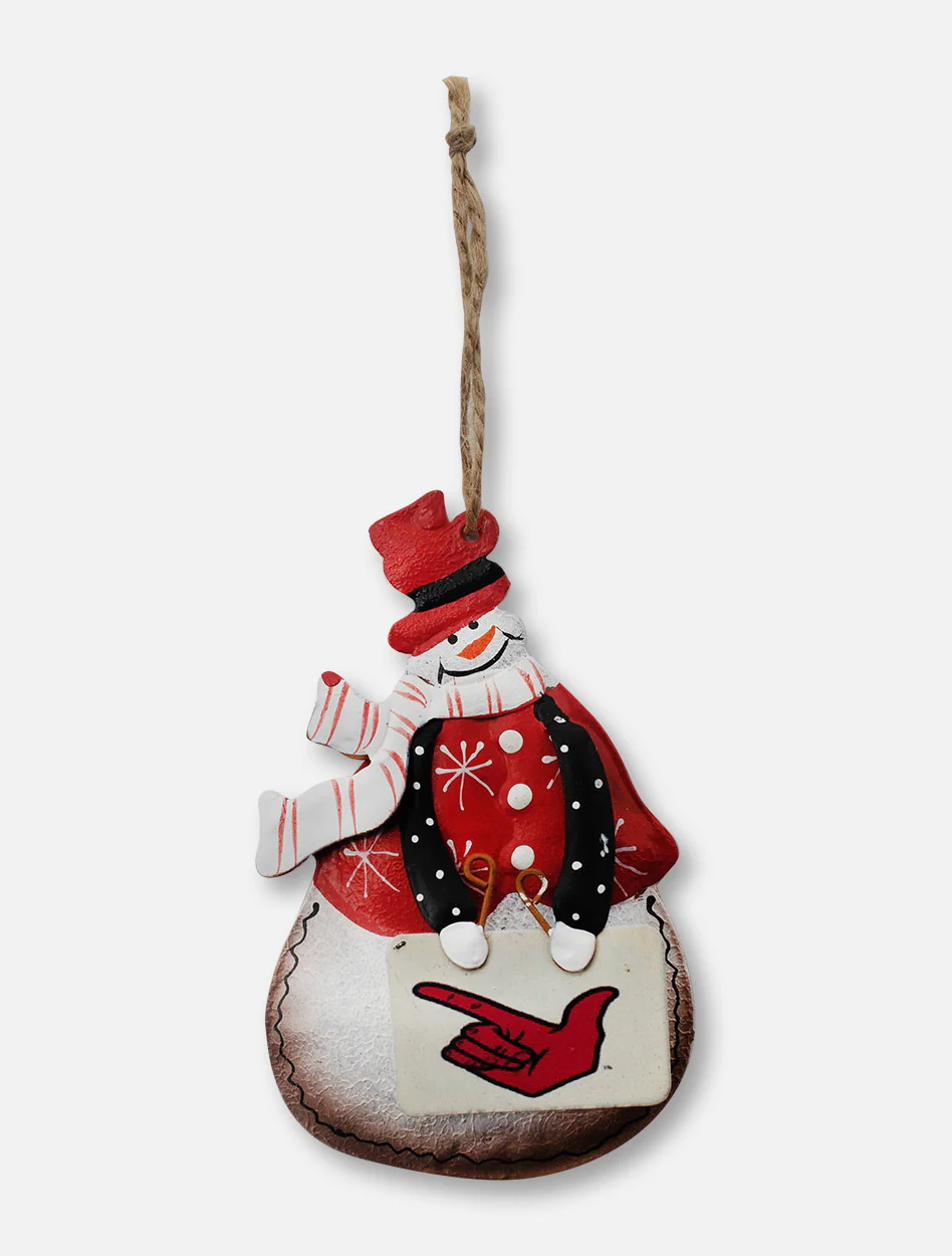 Texas Tech Red Raiders Snowman with Guns Up Hand Logo Sign Ornament