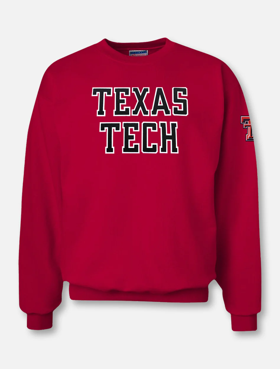 Texas Tech "Rugged Football" Font Twill with Sleeve Print Crew Sweatshirt - Image 3