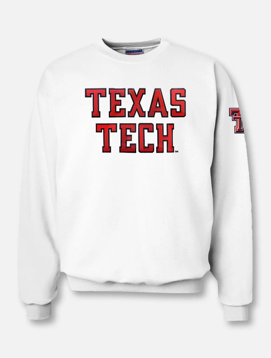 Texas Tech "Rugged Football" Font Twill with Sleeve Print Crew Sweatshirt - Image 5