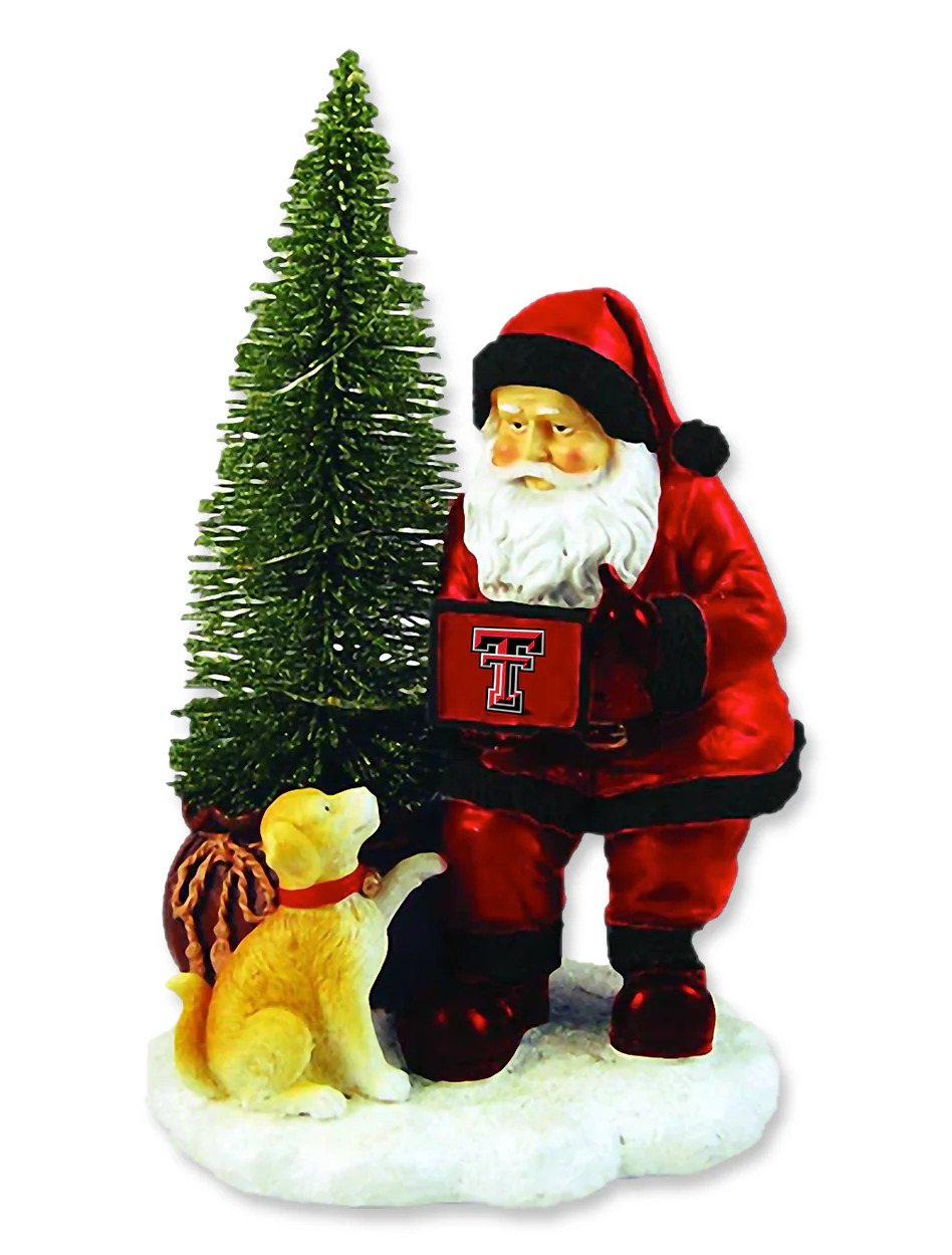 Texas Tech Santa and Dog Standing by LED Christmas Tree Figurine