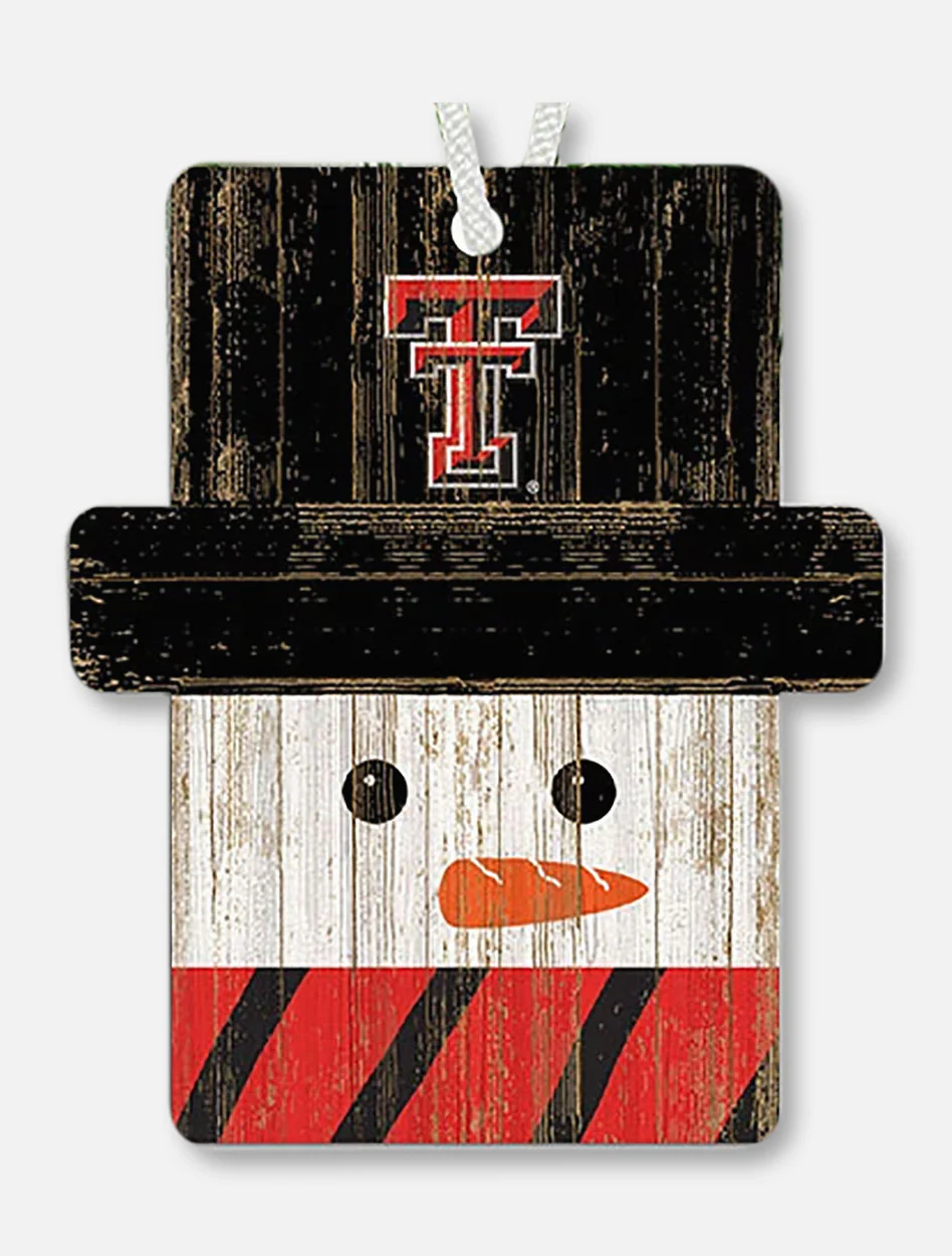 Texas Tech Snowman Wooden Ornament