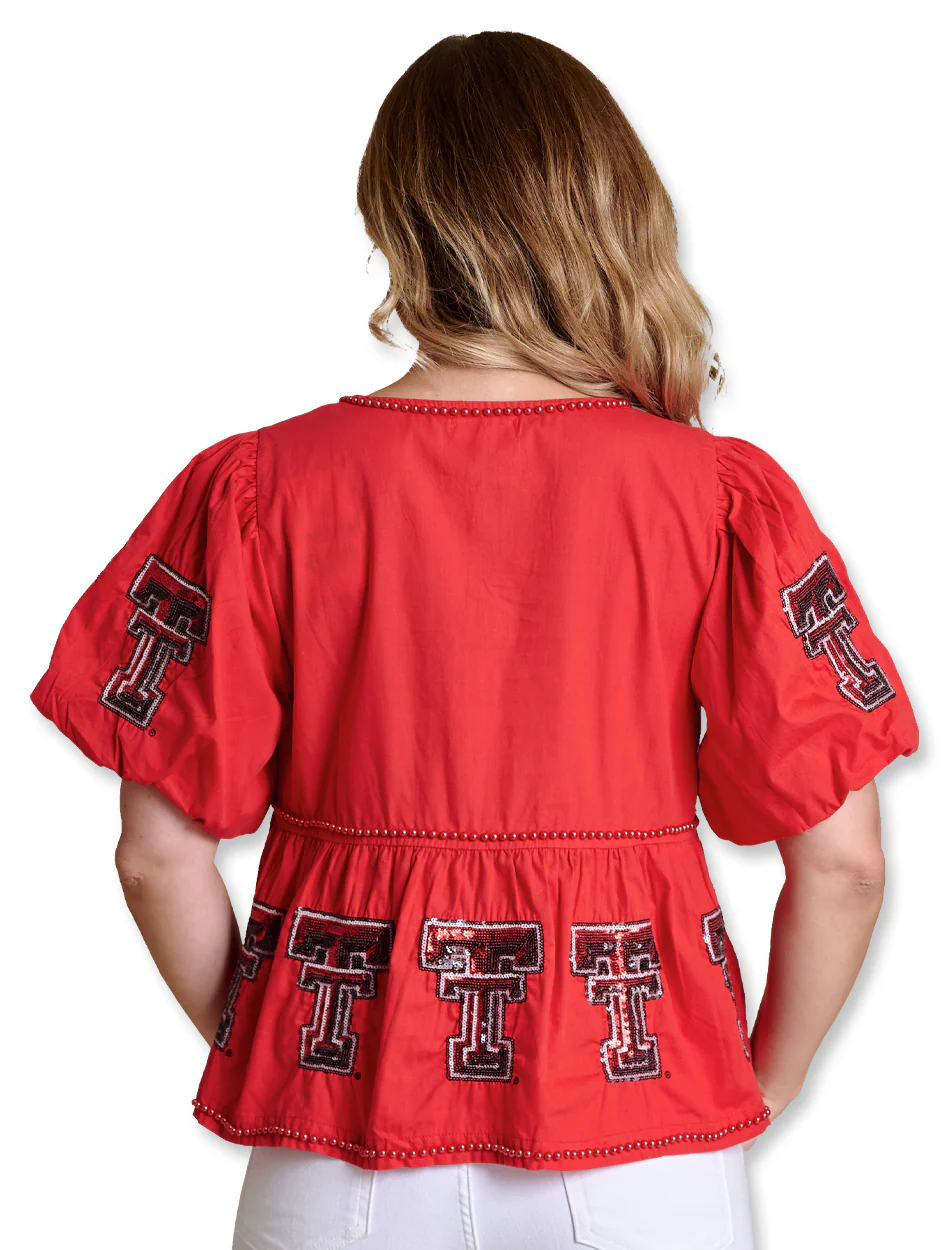 Texas Tech Stewart Simmons "Puff Sleeve Peplum" Top - Image 2