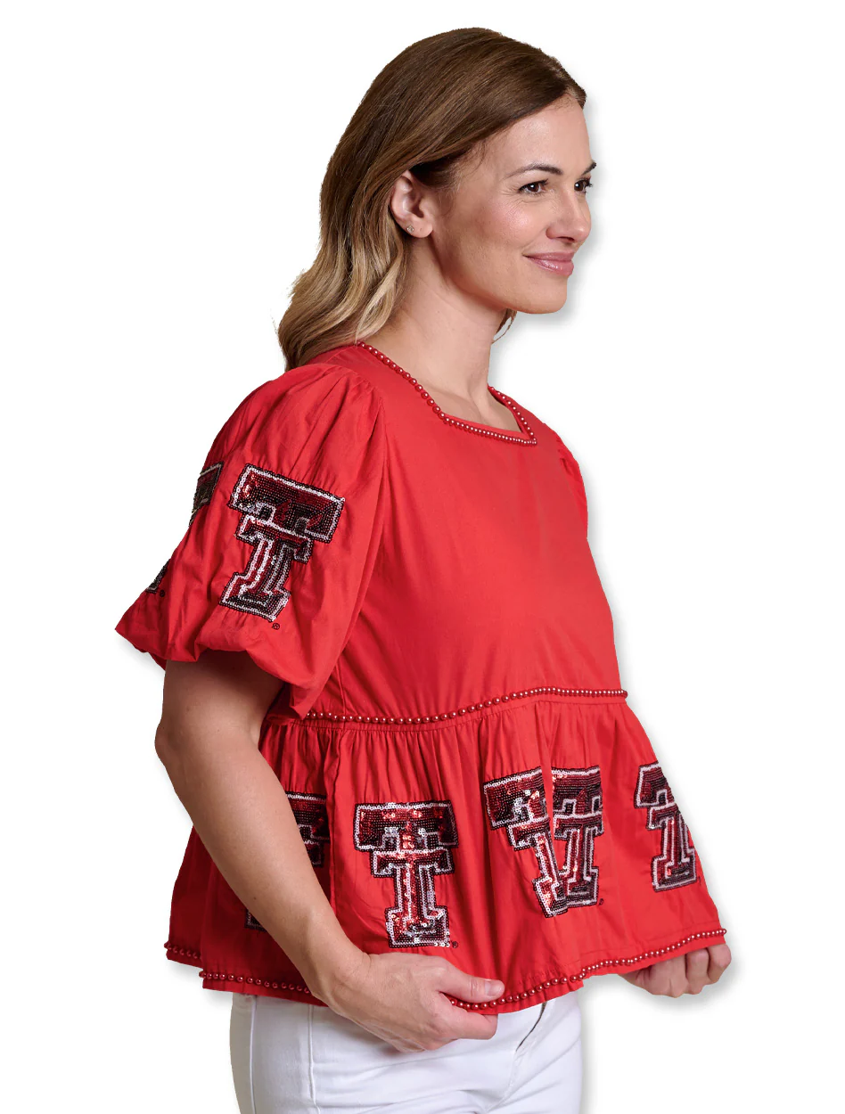 Texas Tech Stewart Simmons "Puff Sleeve Peplum" Top - Image 3