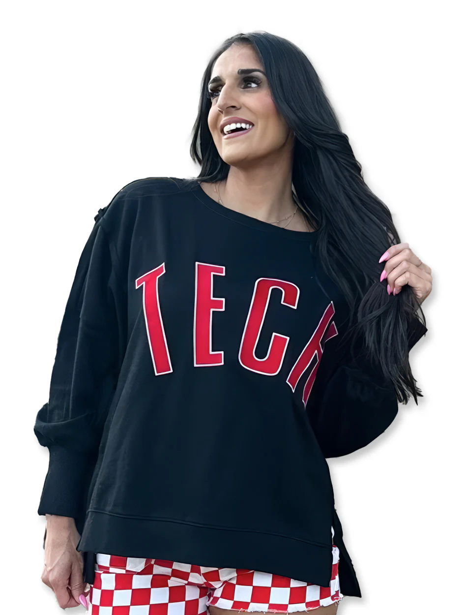 Texas Tech "TECH" Embroidered Raw Edge Oversize Sweatshirt - Image 2