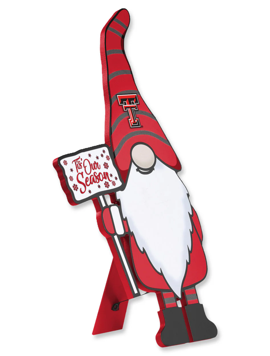 Texas Tech "Tis Our Season" Gnome 16" Wood Sign with Kick Stand - Image 2