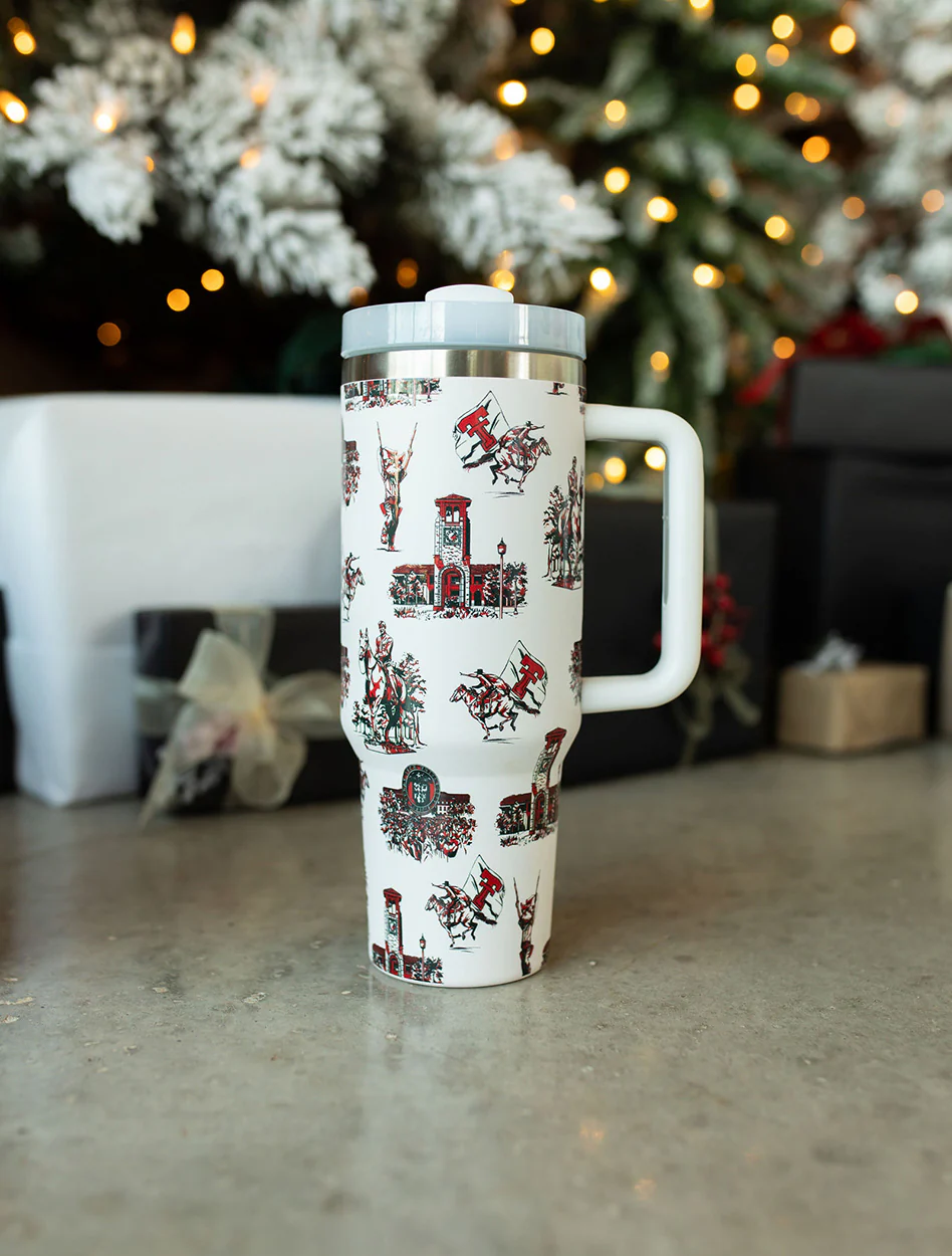 Texas Tech "Toile" 2.0 40oz White Tumbler with Straw