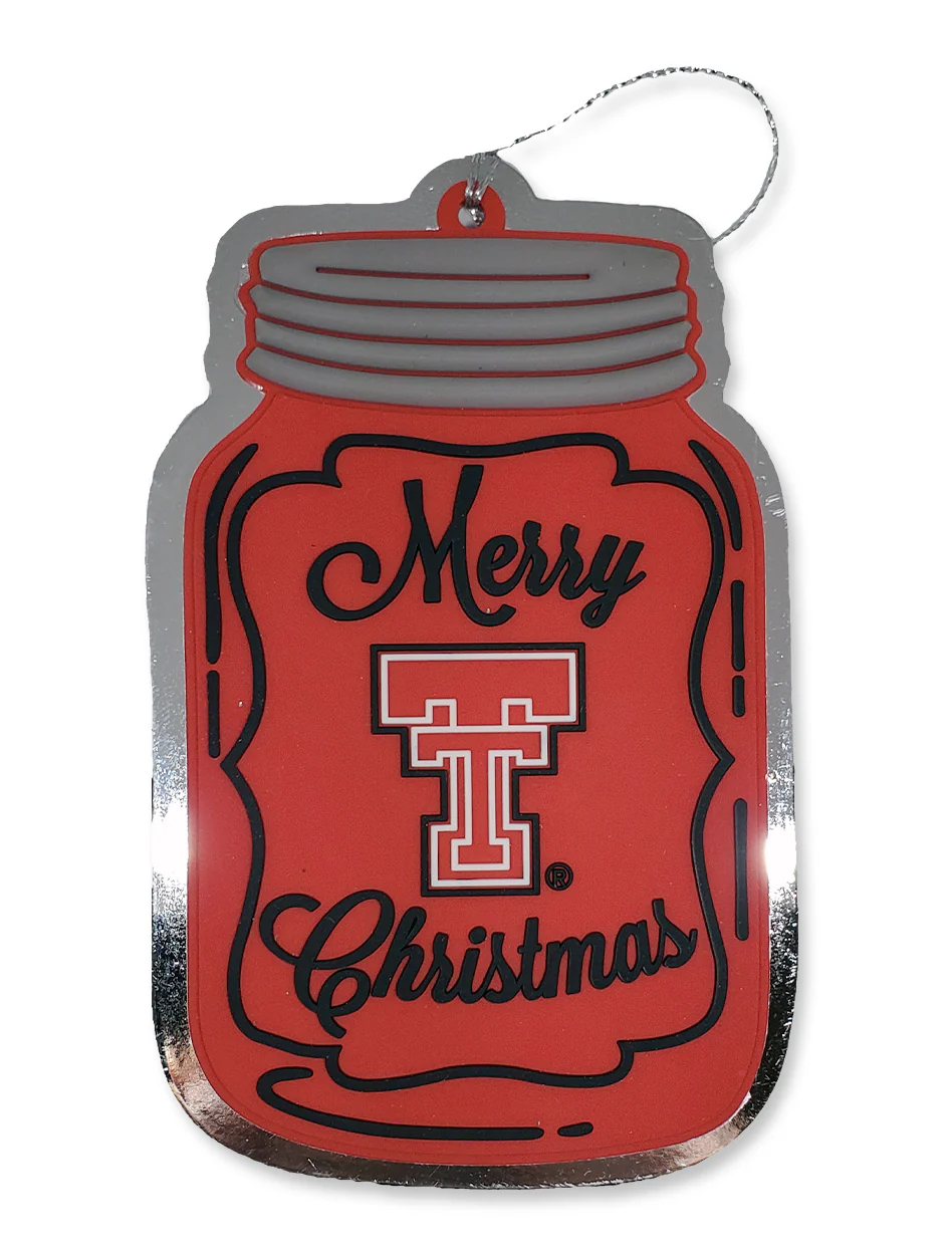 Texas Tech Vault Double T on Mason Jar Flat Metal Christmas Ornament
