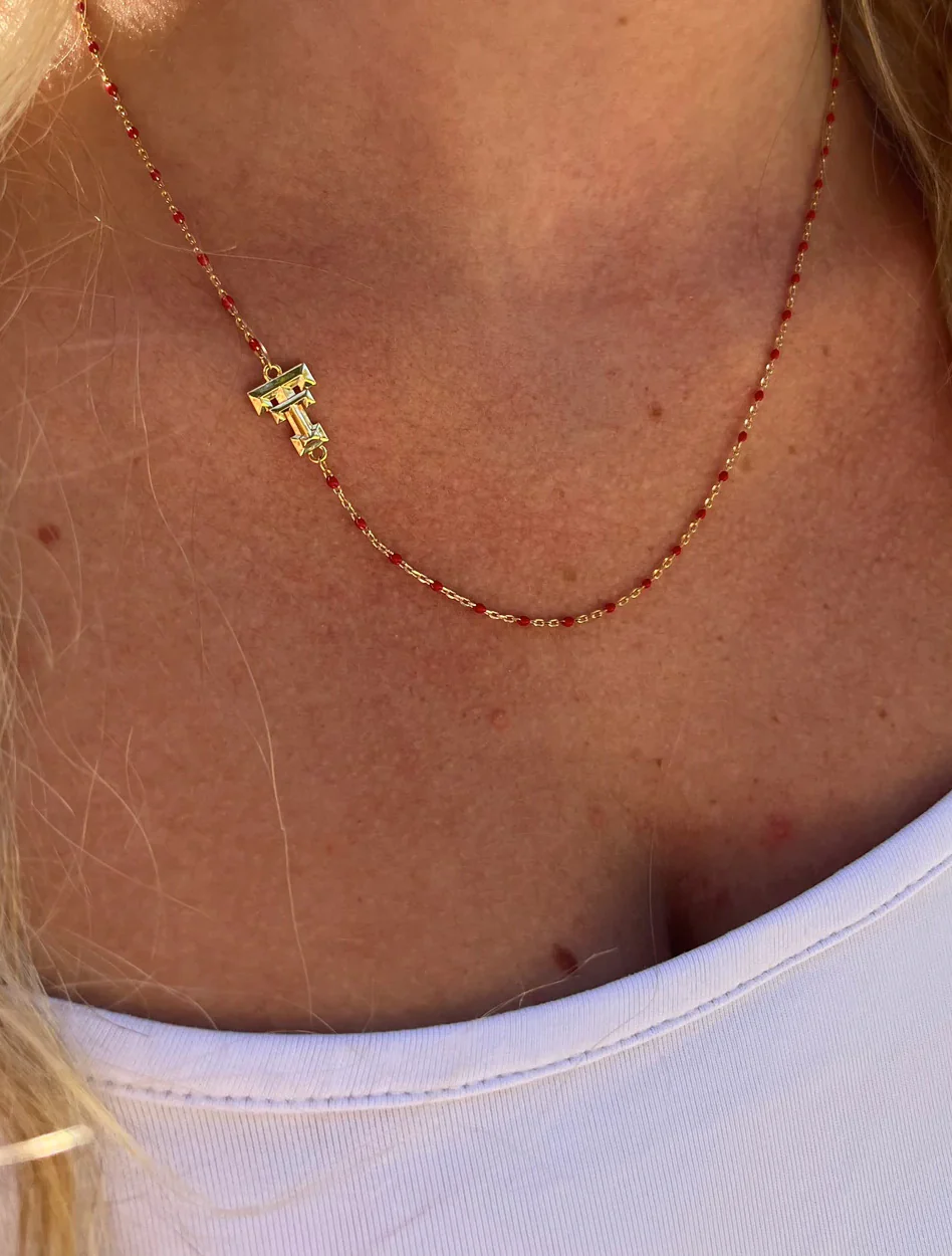 Texas Tech w/ Side Set Double T 18K Gold Plated Necklace