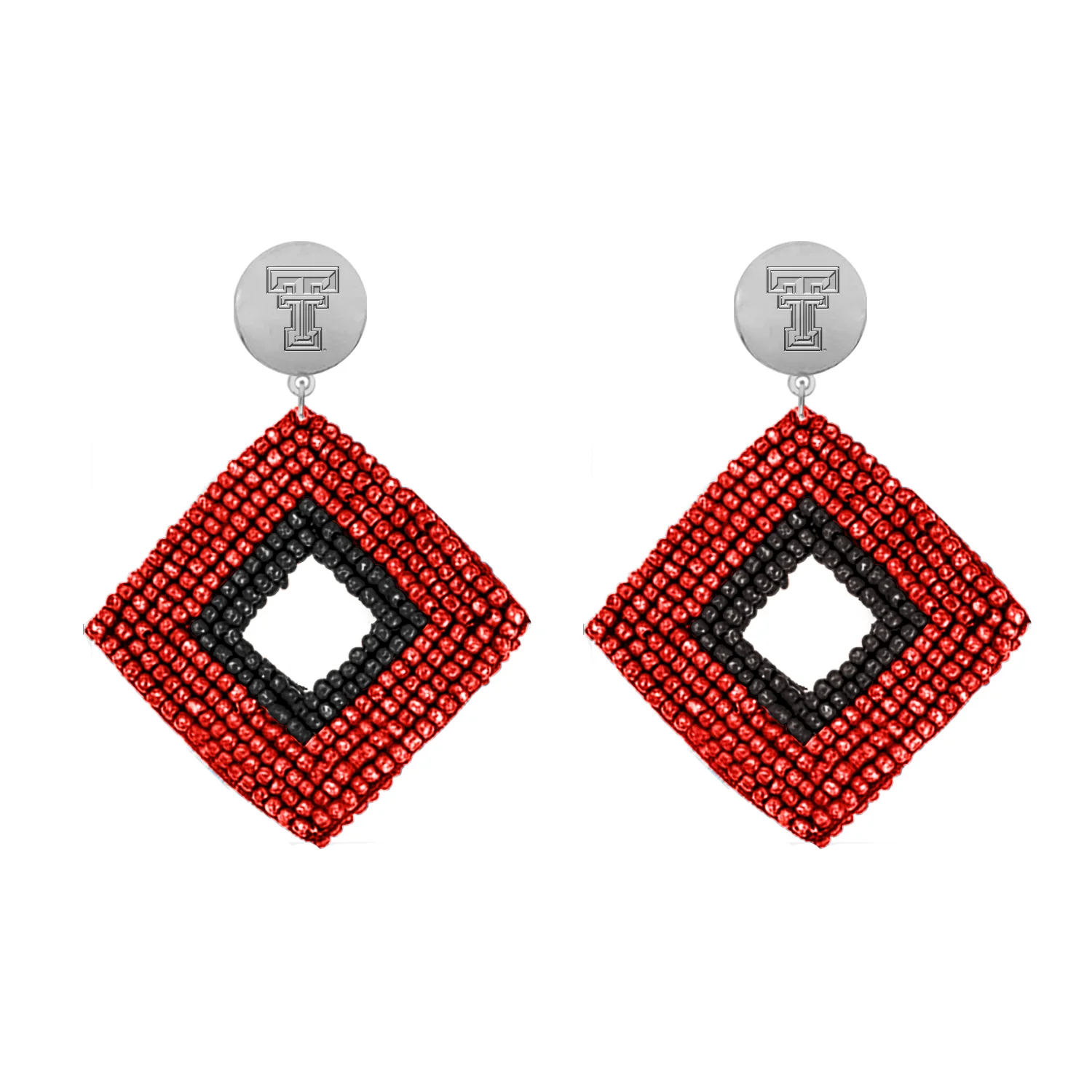 Texas Tech "Weaver" Diamond Shaped Beaded Dangle Earrings